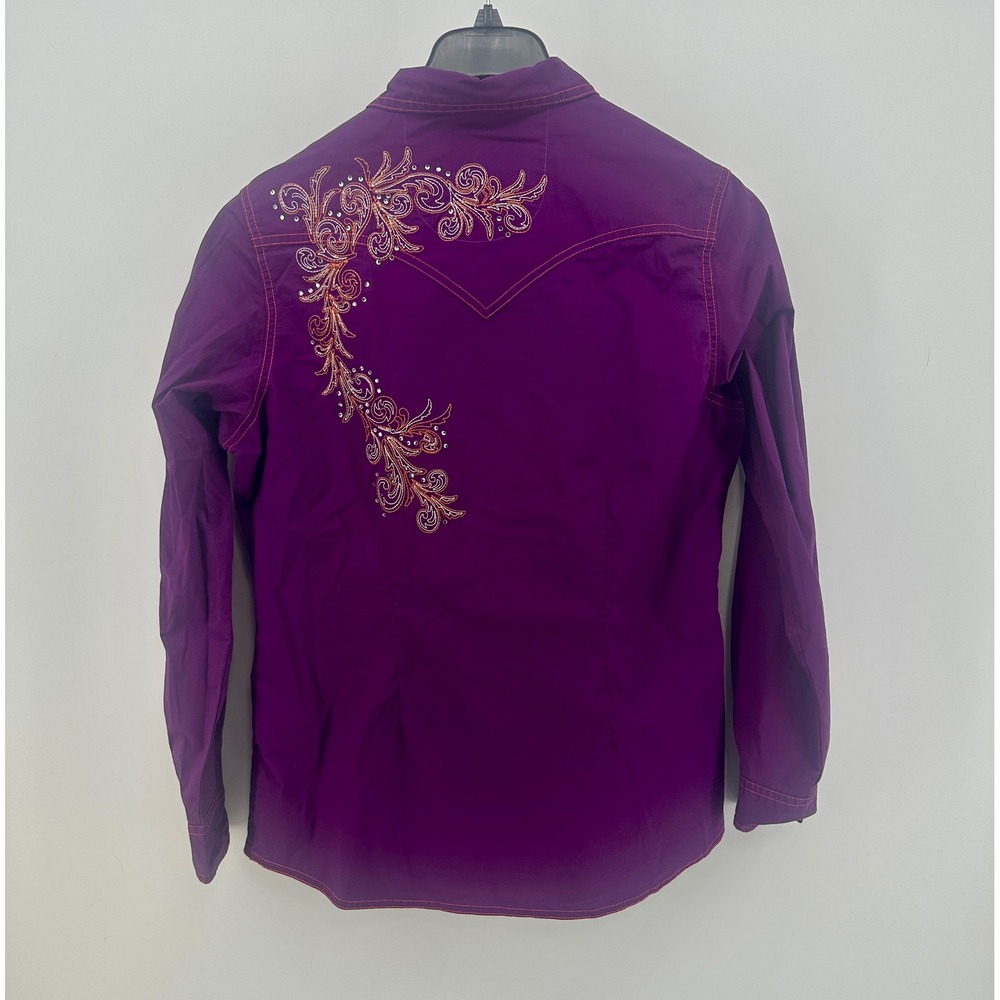 Wrangler Rock 47 Shirt Women Large Purple Floral Embroidered Slim Fit Modern - Picture 3 of 8